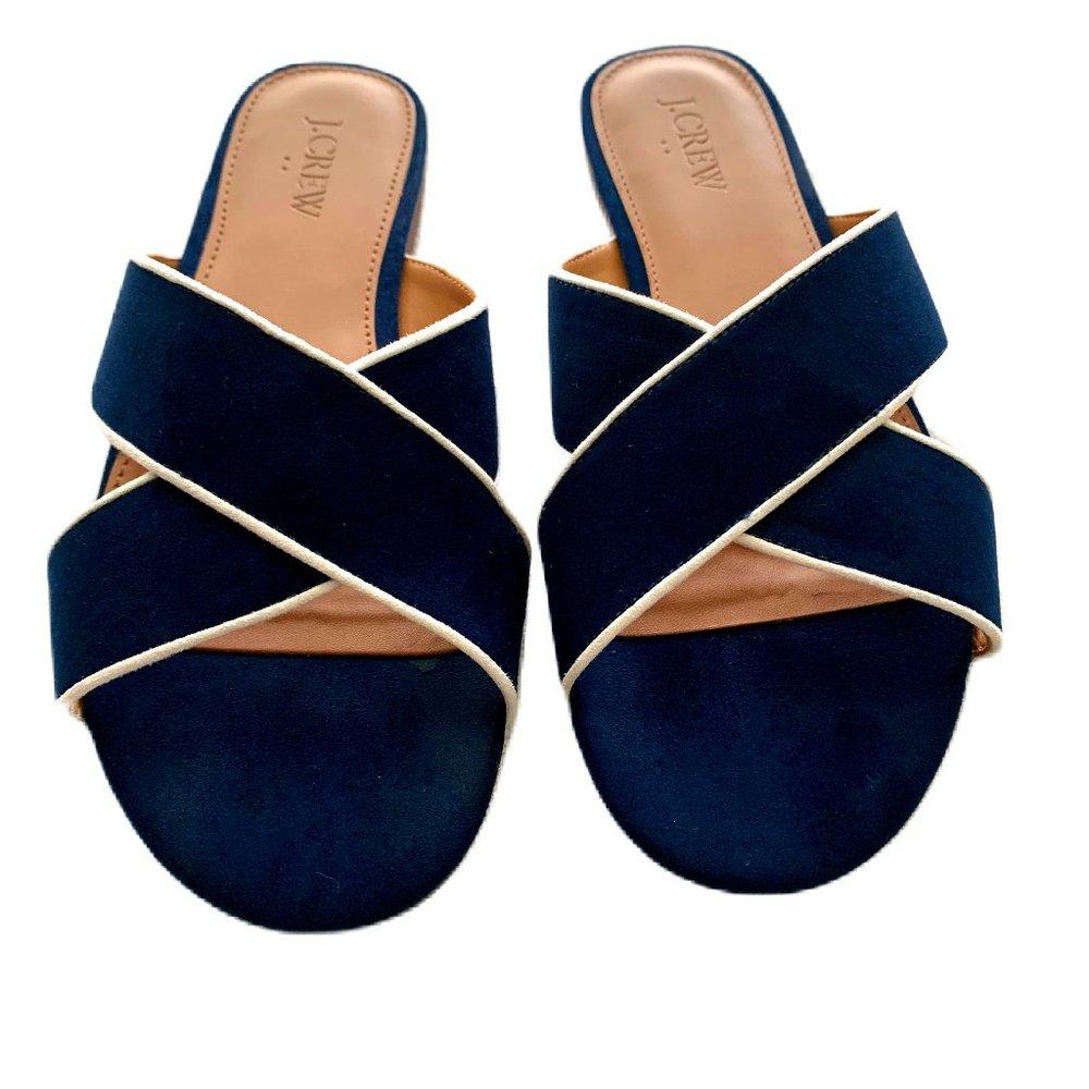 J.Crew - Navy & White Elegant - Criss Cross Slide Sandals - Size 7